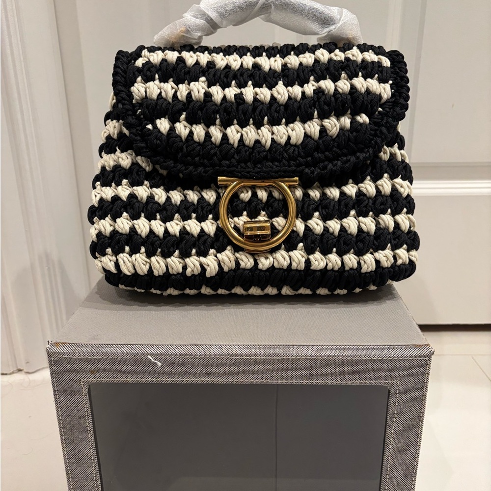 Black and White Striped Handbag